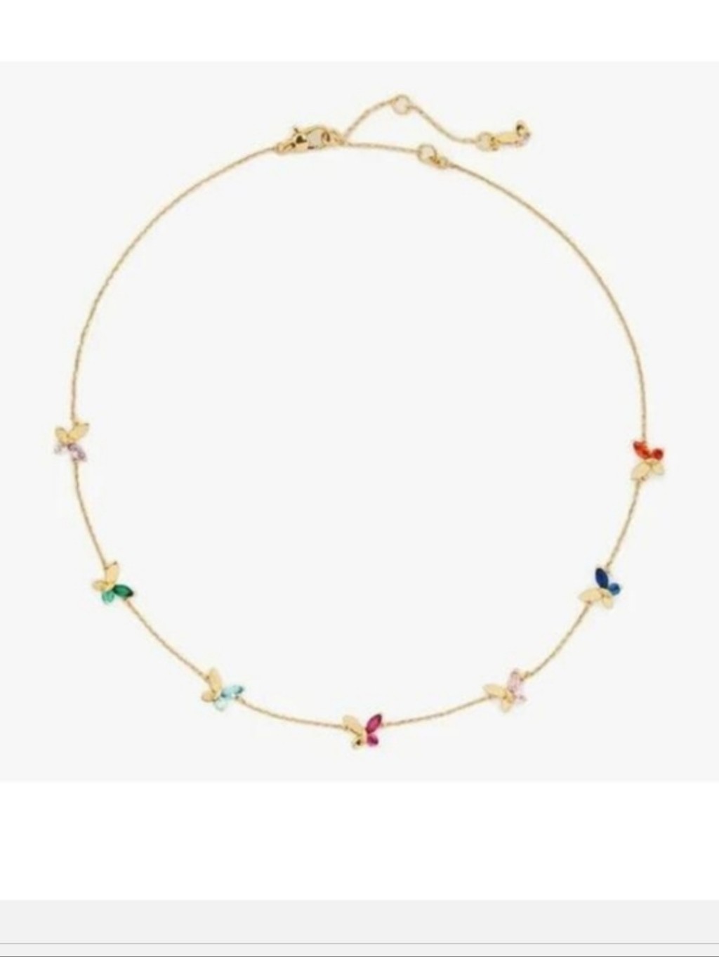 Kate Spade Gold Butterfly Station Necklace With Multicolor Gem Accents